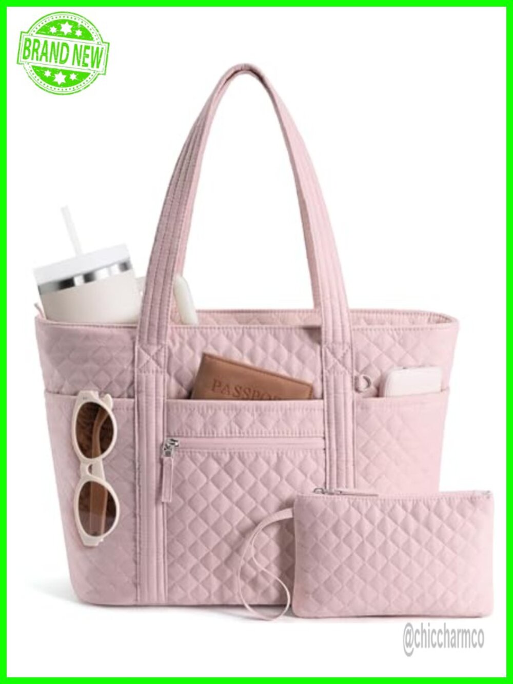 Quilted Cotton Tote Bag Lightweight Puffer Work Travel Teacher Nurse